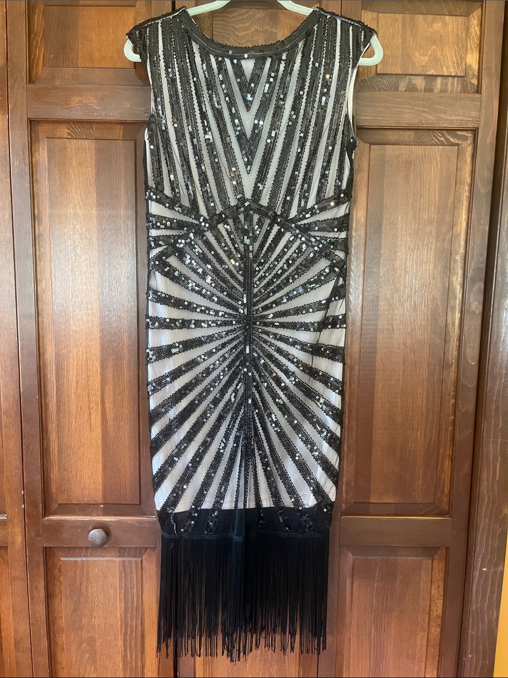 Black Sequin Fringe Midi Dress with Art Deco Beading- Roaring 20’s Flappers